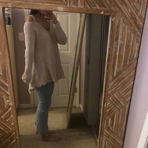 Free People Oversized Waffle Cold Shoulder Sweater